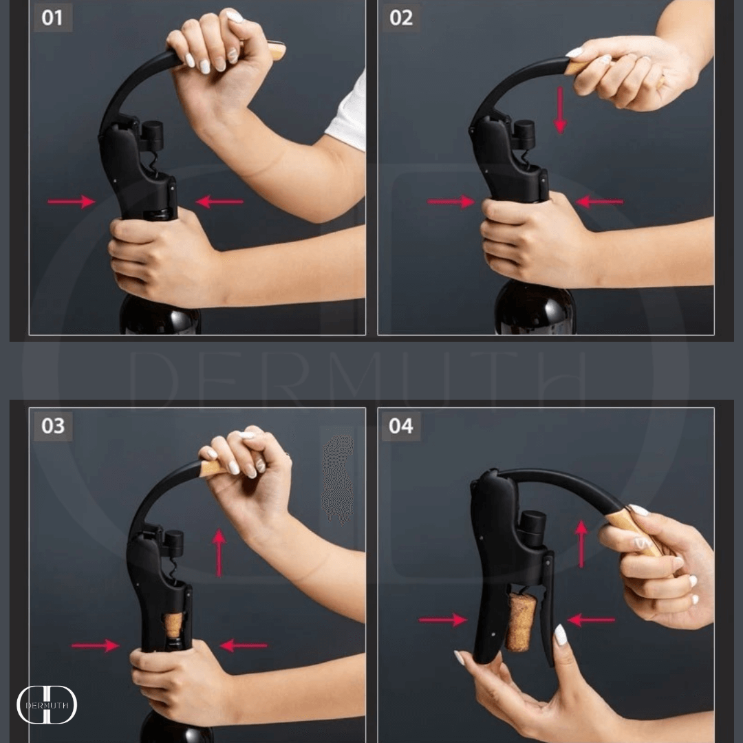 Abridor de Garrafas de Vinho – Formato de Alavanca com Cabo de Madeira