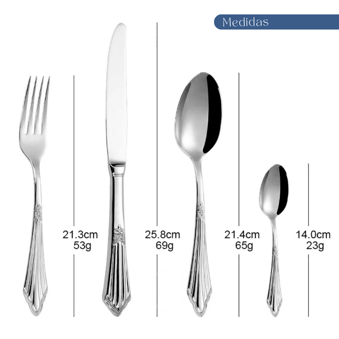 Conjunto de Talheres Luxo Dourado - Cabo Bordado