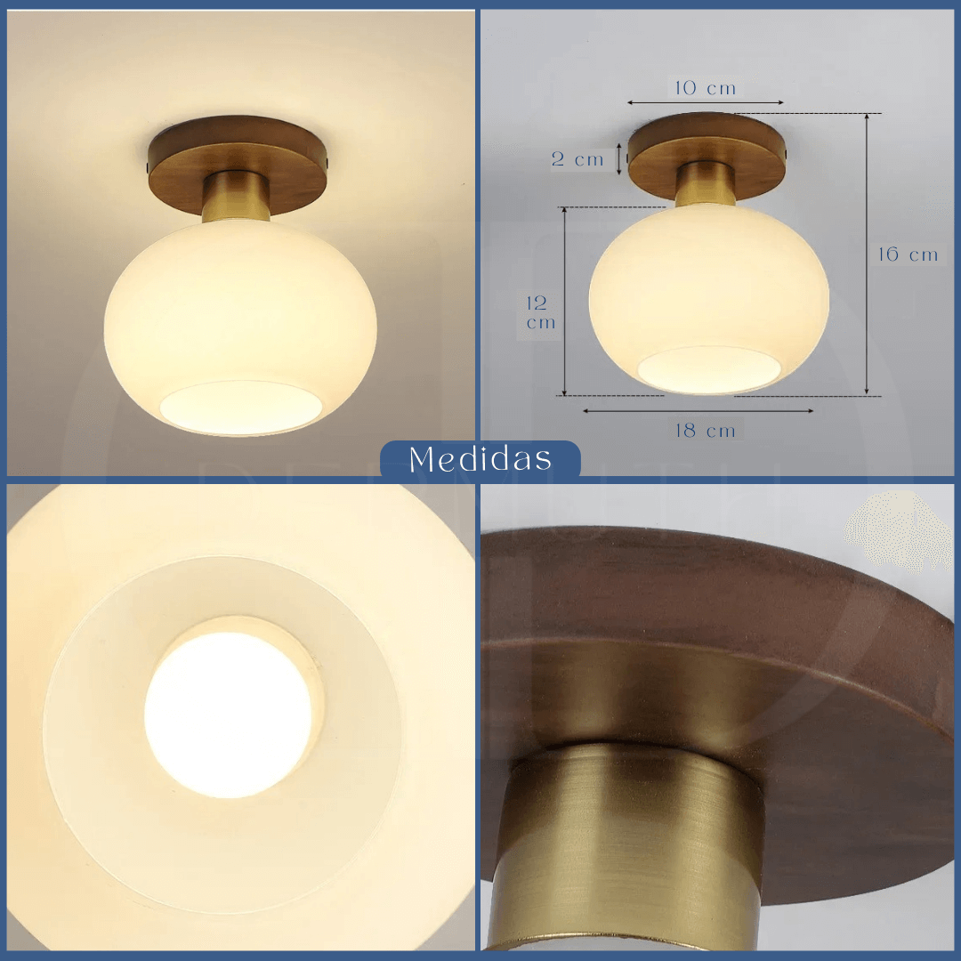 Luminária de Teto com Madeira e Vidro