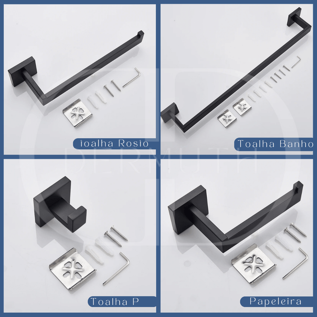 Kit de Acessórios para Banheiro em Aço Inox