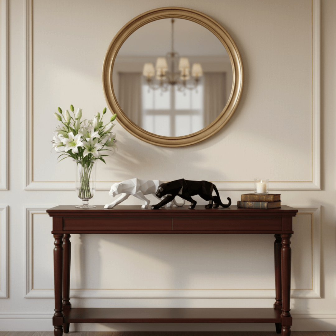 Escultura de Pantera Geométrica em Resina