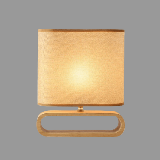 Abajur de Mesa com Base em Madeira e Cúpula de Tecido