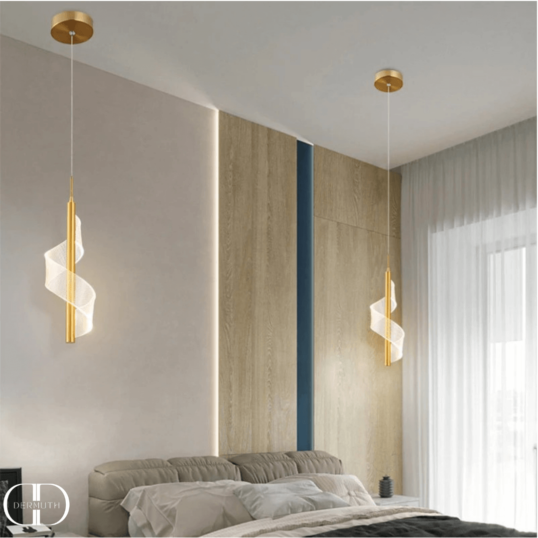 Lustre Pendente LED Dourado Espiral Acrílico