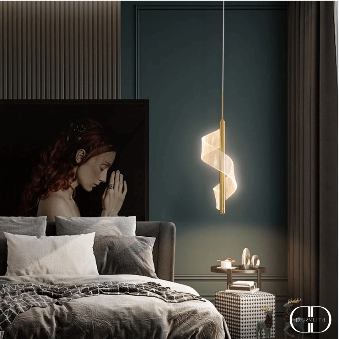 Lustre Pendente LED Dourado Espiral Acrílico