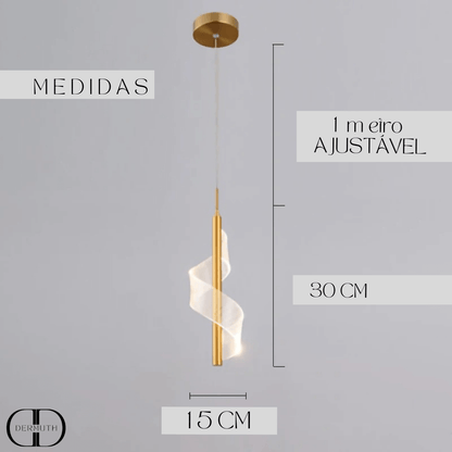 Lustre Pendente LED Dourado Espiral Acrílico