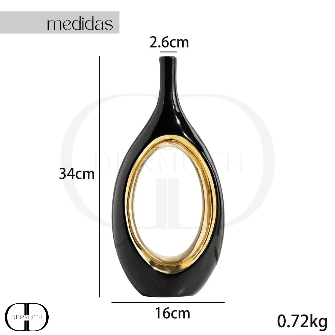 Vaso Cerâmico Oval  Detalhe Dourado-Prata