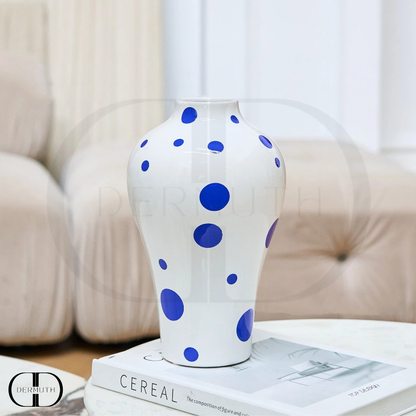 Vaso Cerâmico Azul com Padrão Geométrico