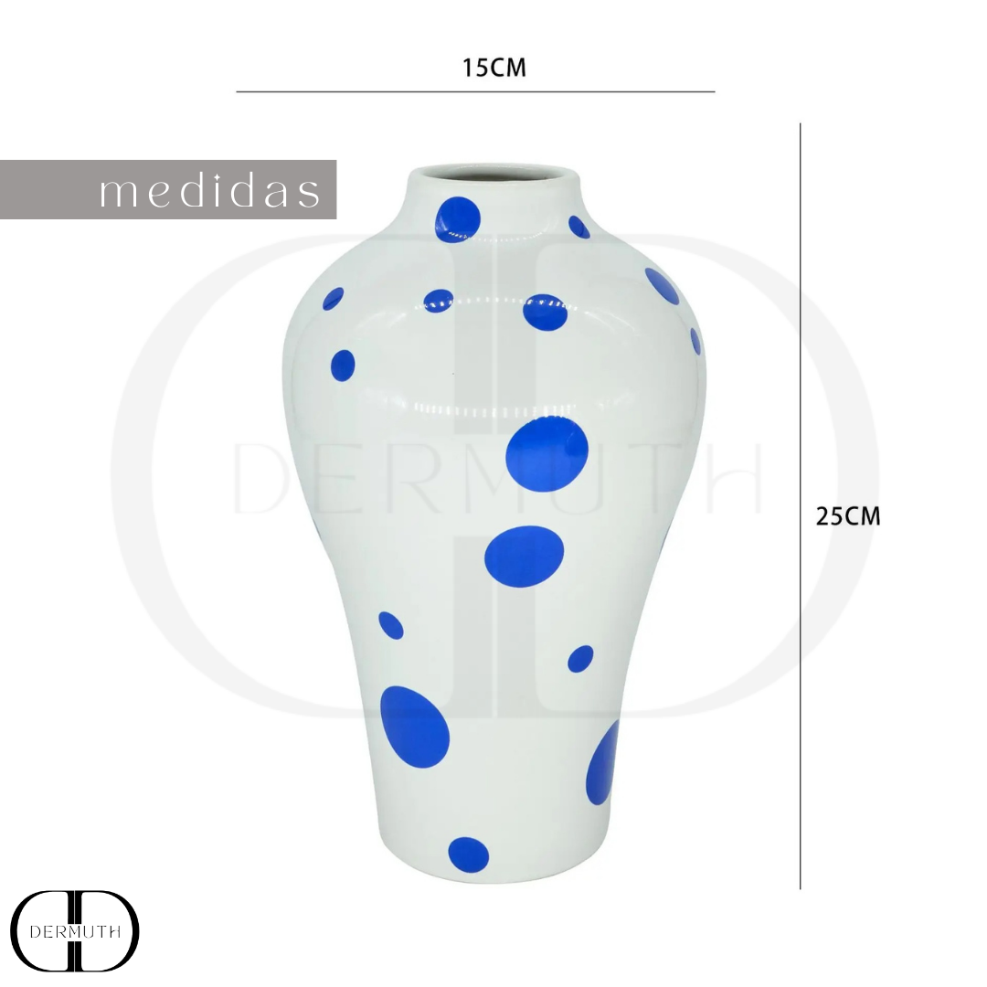 Vaso Cerâmico Azul com Padrão Geométrico