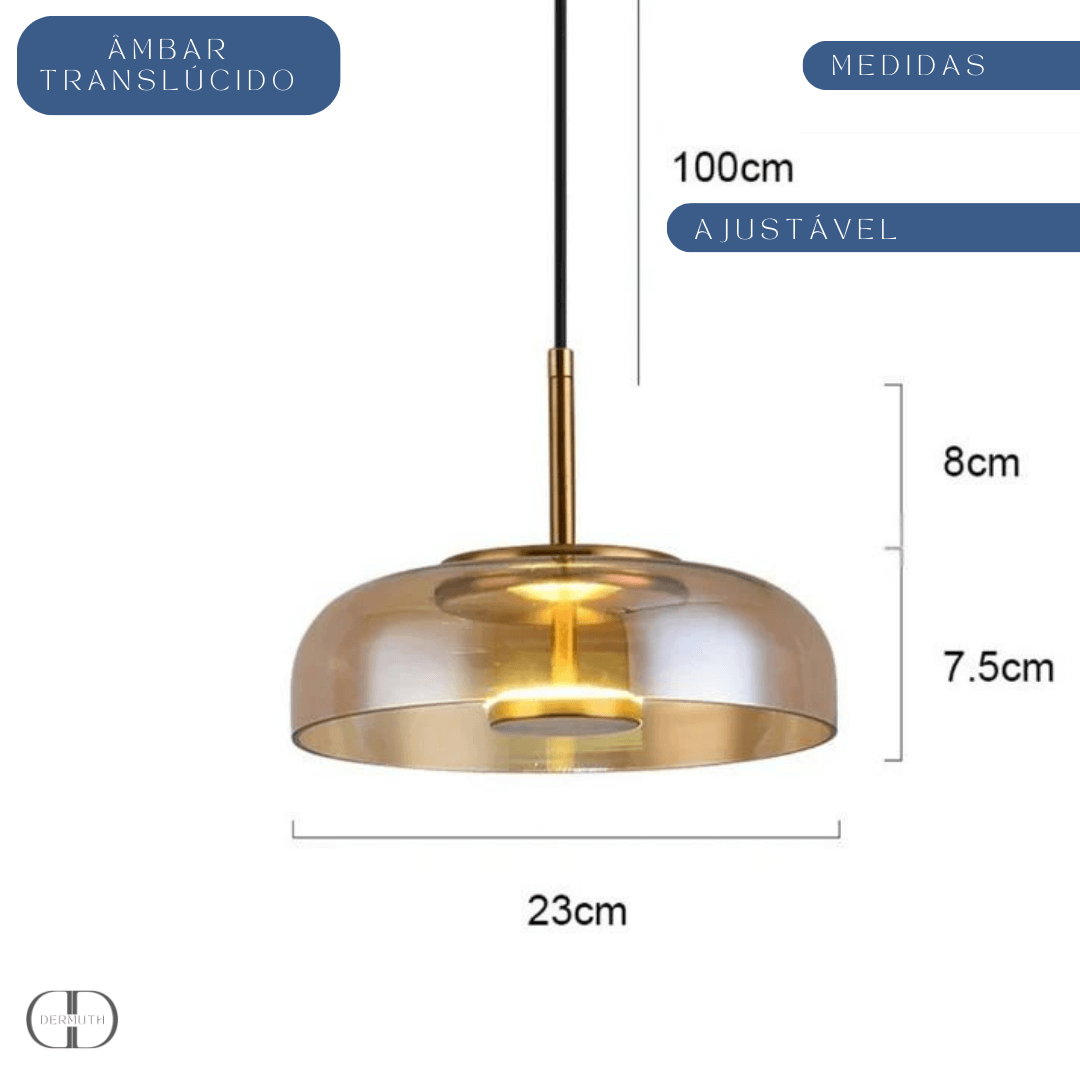 Luminária Pendente  em LED com Cúpula de Vidro