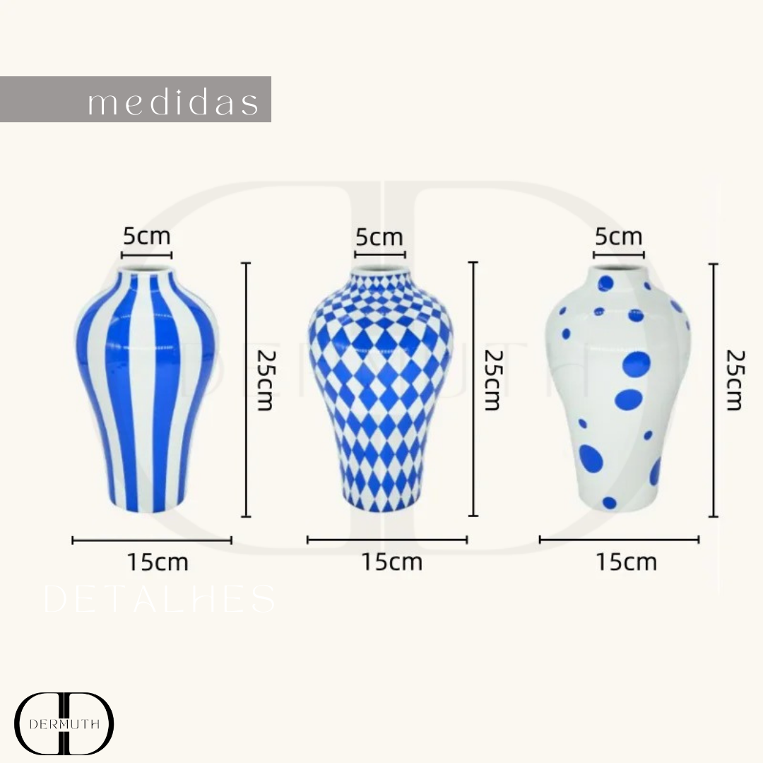 Vaso Cerâmico Azul com Padrão Geométrico