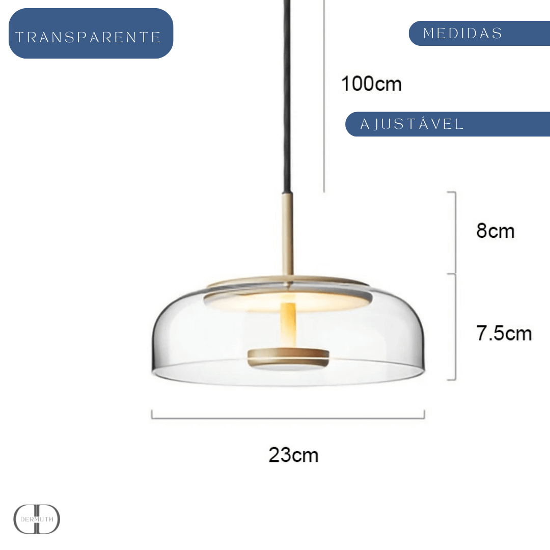 Luminária Pendente  em LED com Cúpula de Vidro