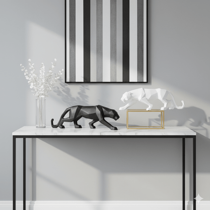 Escultura de Pantera Geométrica em Resina