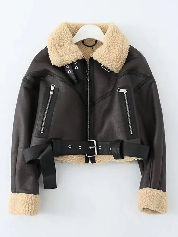 Jaqueta Feminina Aviador Acabamento em Couro – Estilo e Sofisticação para o Inverno