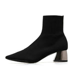 Bota Feminina de Cano Curto com Bico Fino Tecido Elástico Salto Baixo – (Promoção de Inverno 2026)