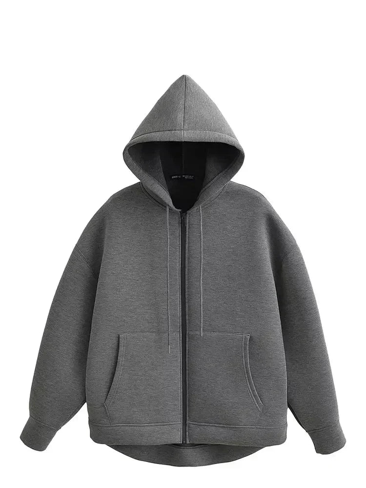 Casaco Feminino com Capuz e Bolsos Oversized