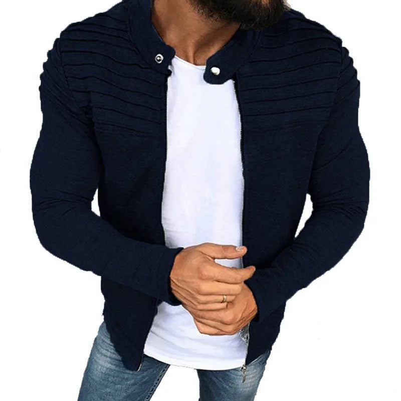 Jaqueta Masculina Slim com Listras, Zíper Frontal Estilo Esportivo – (Promoção de Inverno 2026)