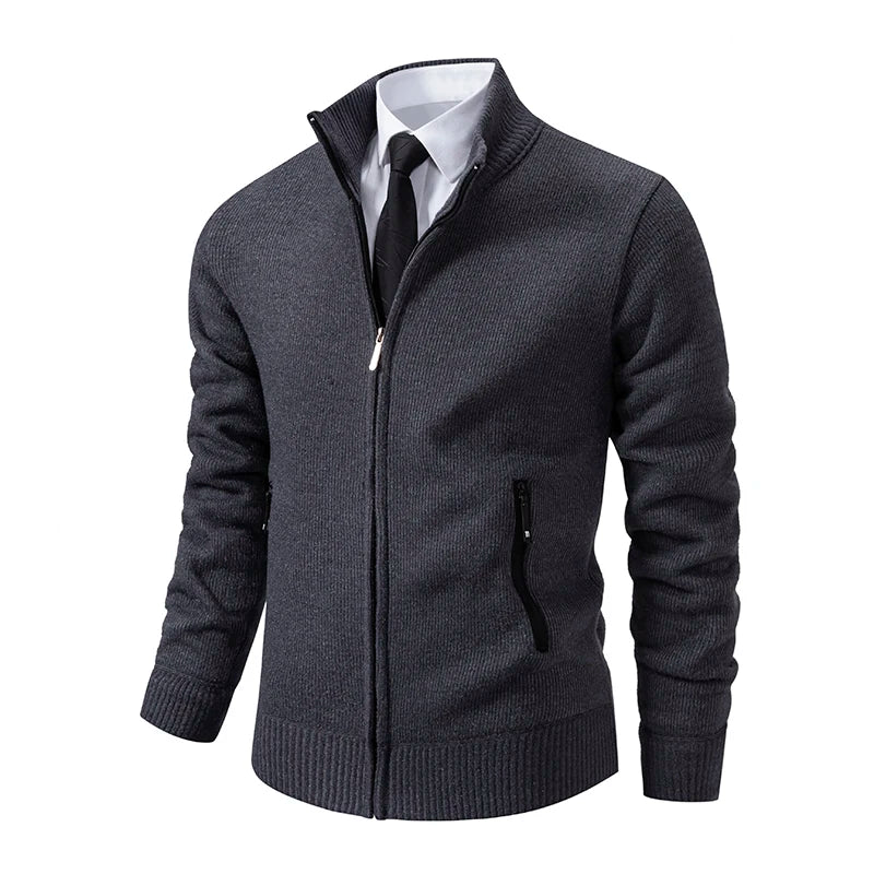 Jaqueta Masculina Cardigan com Gola Dobrável Forro Fleece Estilo Vintage – (Promoção de Inverno 2026)