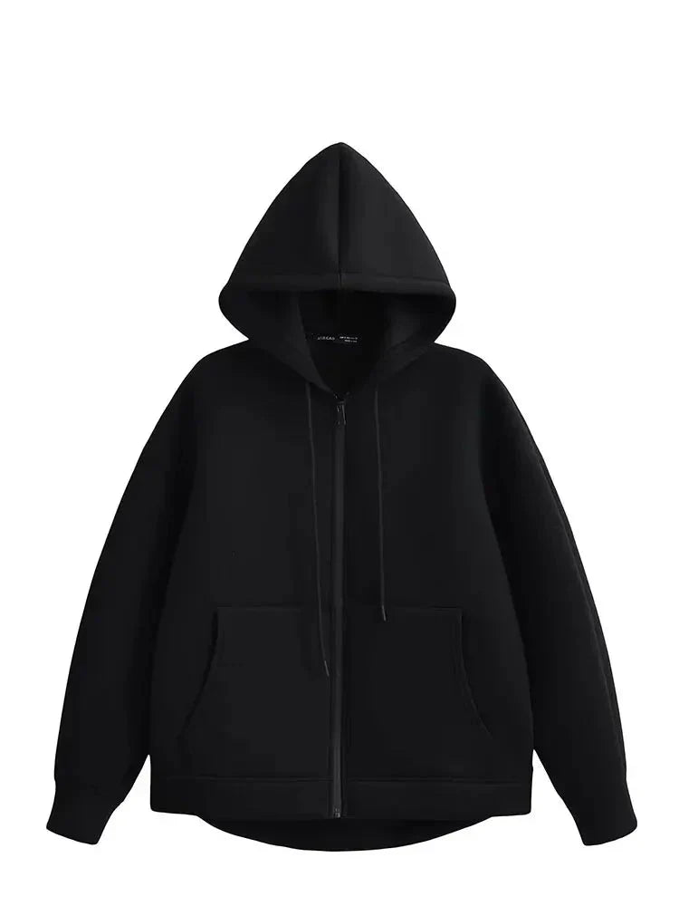 Casaco Feminino com Capuz e Bolsos Oversized