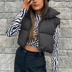 Colete Feminino Acolchoado sem Mangas Gola Alta em Algodão