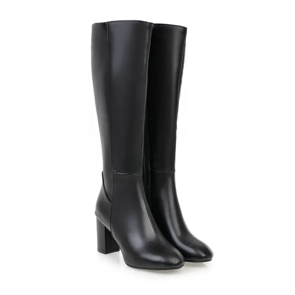 Bota Feminina de Cano Alto com Salto Grosso Estilo Versátil Forro Quente – (Promoção de Inverno 2026)
