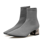 Bota Feminina de Cano Curto com Bico Fino Tecido Elástico Salto Baixo – (Promoção de Inverno 2026)