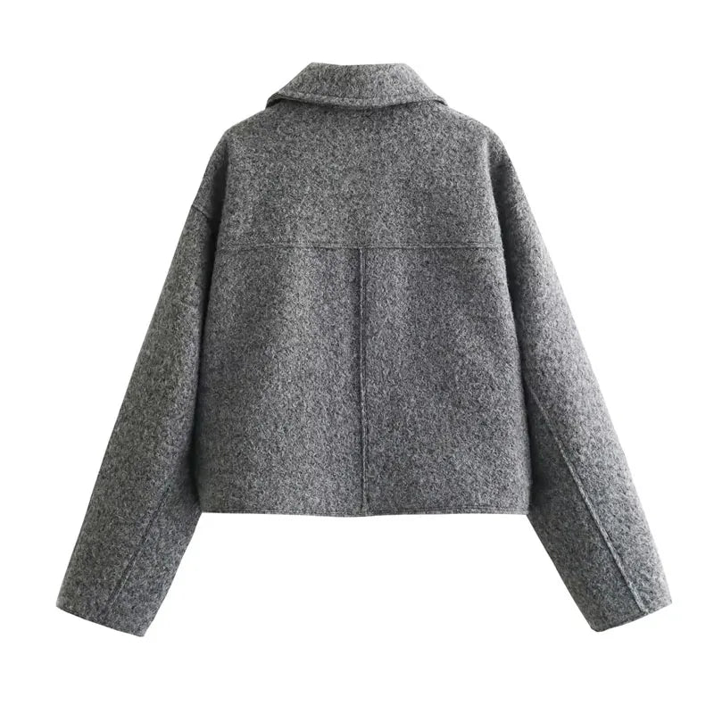 Jaqueta Feminina Curta em Tweed com Zíper - Modelo Cropped