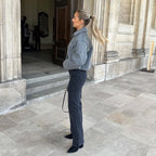 Jaqueta Feminina Curta em Tweed com Zíper - Modelo Cropped