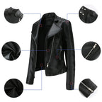 Jaqueta Feminina Slim Estilo Biker com Gola Dobrável e Detalhes Retrô - (Promoção de Inverno 2026)