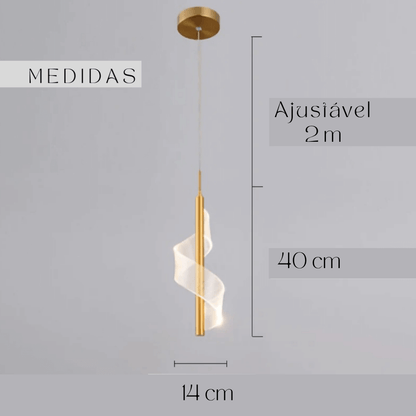 Lustre Pendente LED Dourado Espiral Acrílico