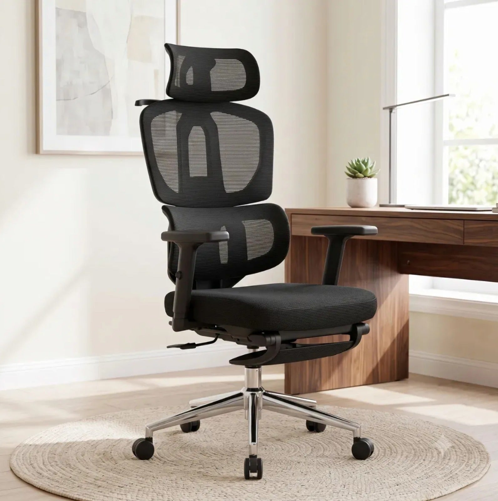 Cadeira de Escritório Ergonômica com Encosto de Tela e Apoio para a Cabeça