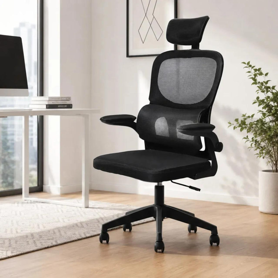 Cadeira de Escritório Ergonômica com Encosto de Tela, Apoio de Cabeça e Braços Ajustáveis