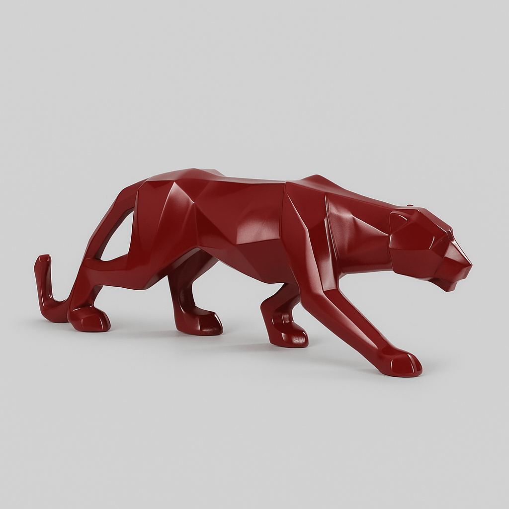 Escultura de Pantera Geométrica em Resina