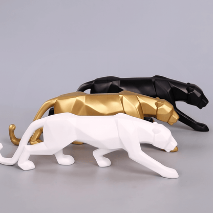 Escultura de Pantera Geométrica em Resina