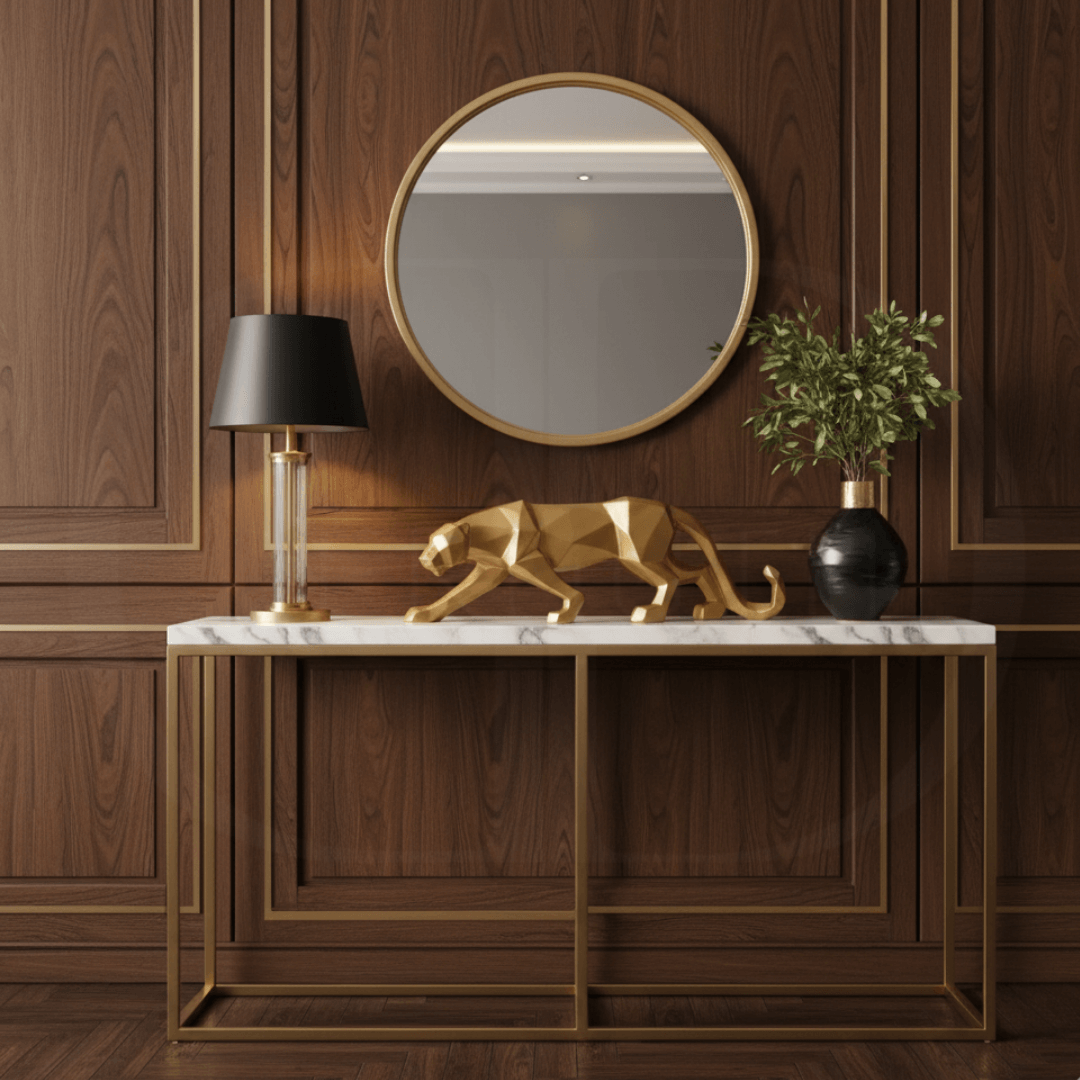 Escultura de Pantera Geométrica em Resina