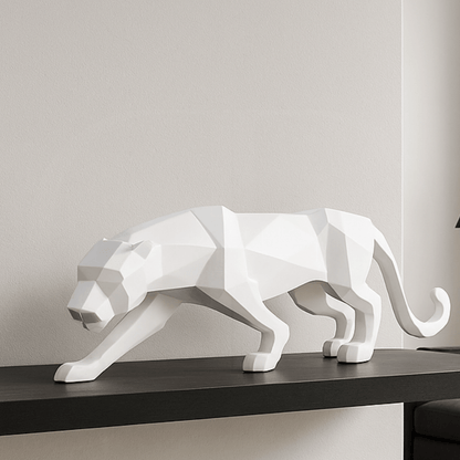 Escultura de Pantera Geométrica em Resina