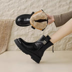 Bota Feminina Vintage com Salto Médio e Forro Design Fashion Solado Grosso – (Promoção de Inverno 2026)
