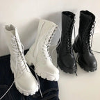 Bota Feminina Cano Médio Cadarço e Zíper com Plataforma Confortável