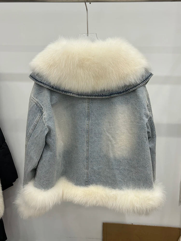 Jaqueta Jeans Feminina com Gola e Forro de lã – (Promoção de Inverno 2026)