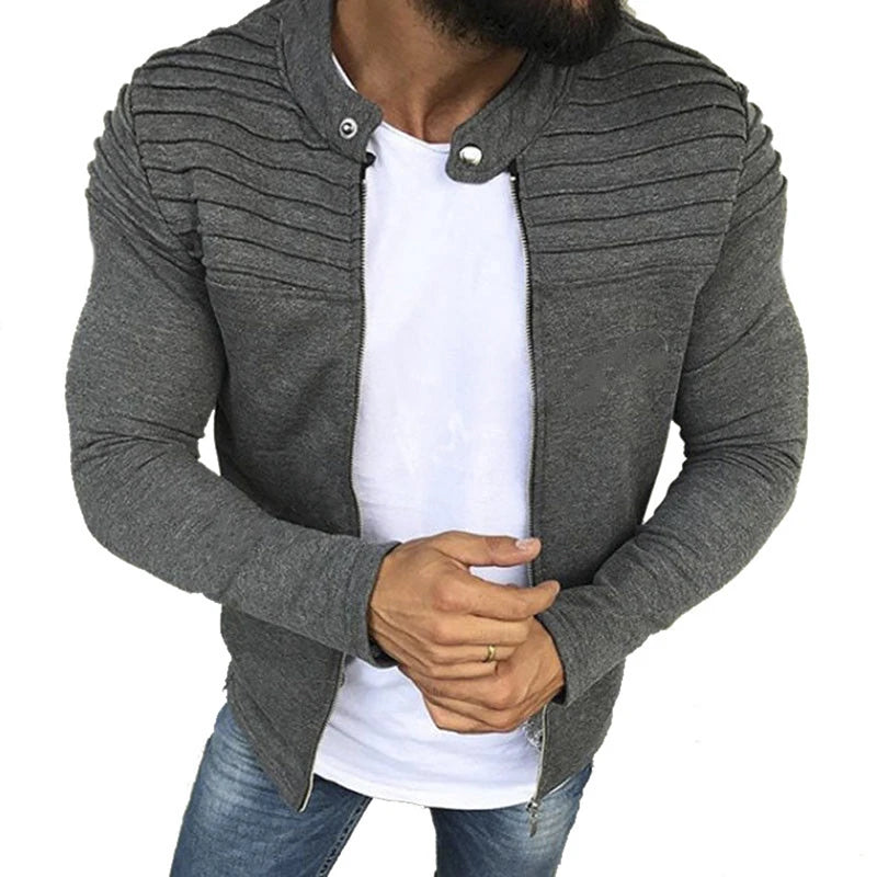 Jaqueta Masculina Slim com Listras, Zíper Frontal Estilo Esportivo – (Promoção de Inverno 2026)