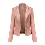 Jaqueta Feminina Slim Estilo Biker com Gola Dobrável e Detalhes Retrô - (Promoção de Inverno 2026)