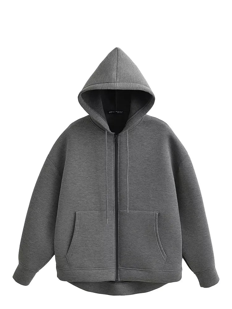 Casaco Feminino com Capuz e Bolsos Oversized