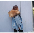 Jaqueta Parka Jeans Feminina com Forro Capuz Removível – (Promoção de Inverno 2026)